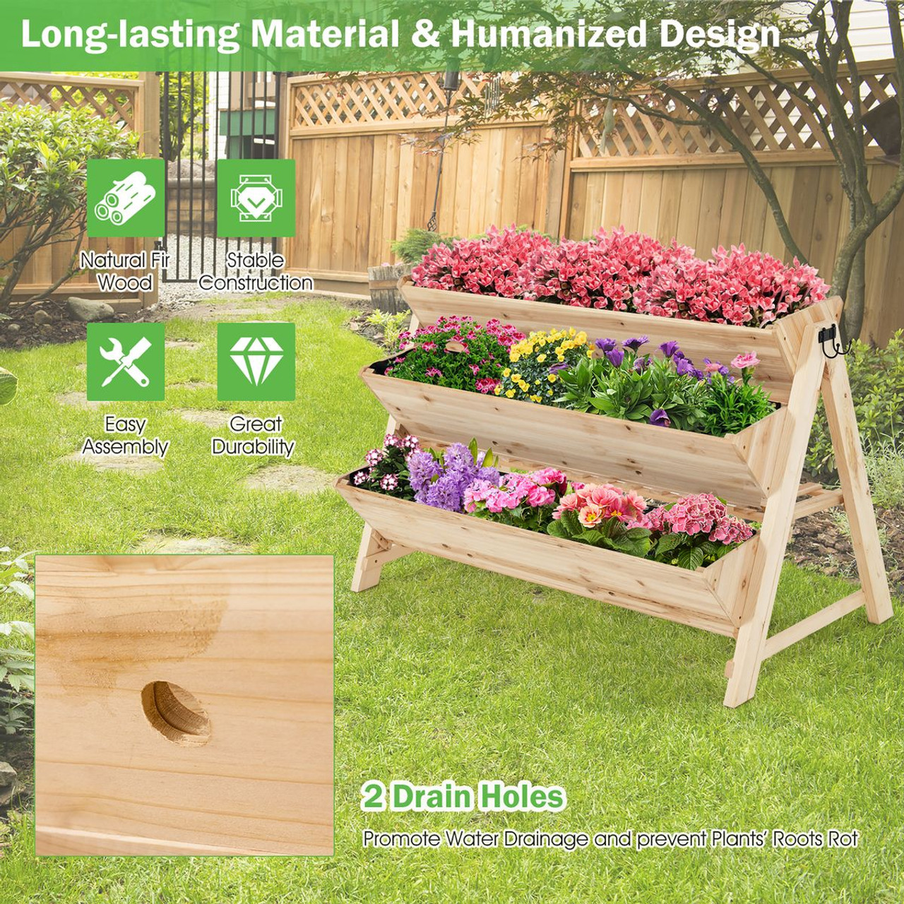 3-Tier Wooden Vertical Raised Garden Bed with Storage Shelf product image