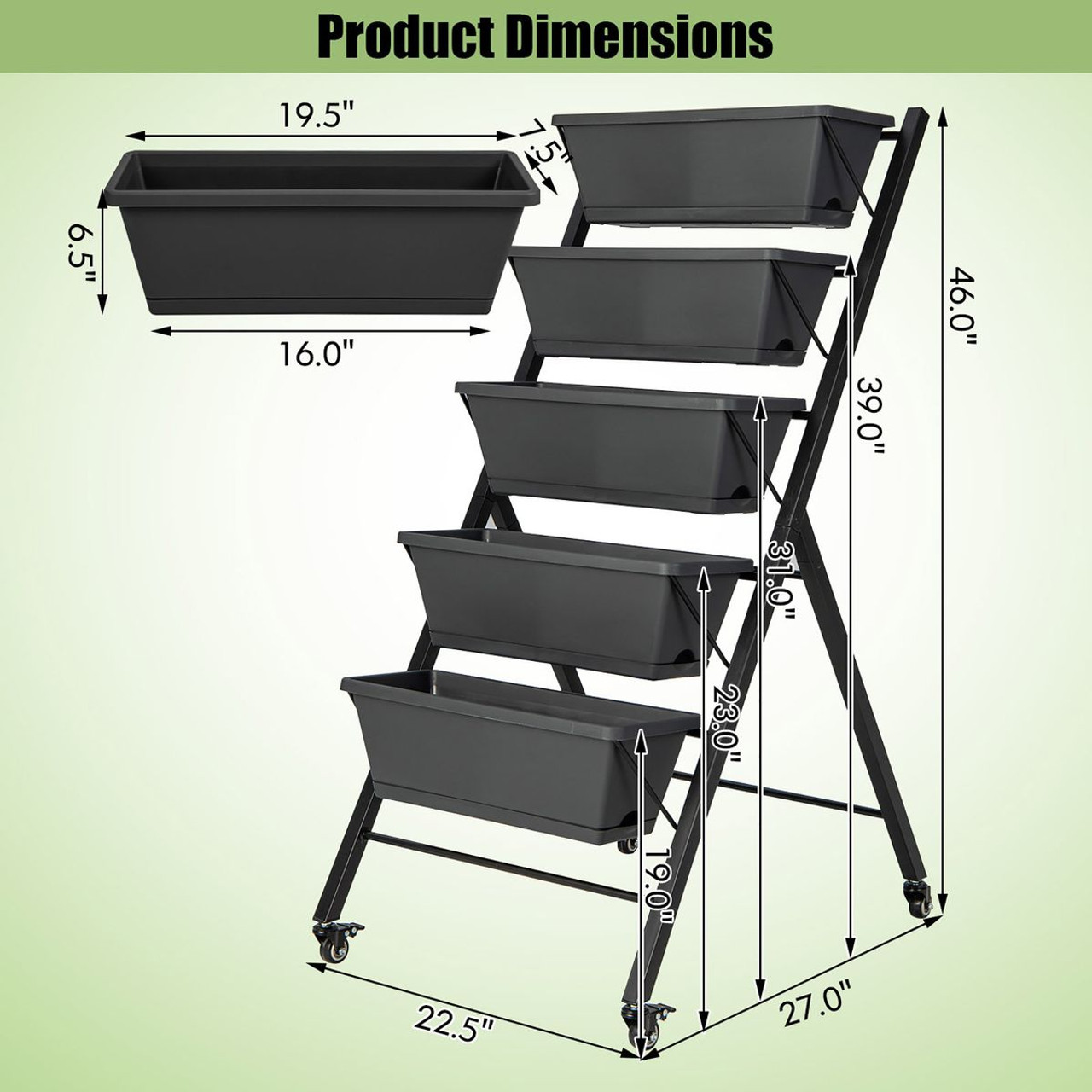 5-Tier Vertical Raised Garden Bed with Wheels and Container Boxes product image