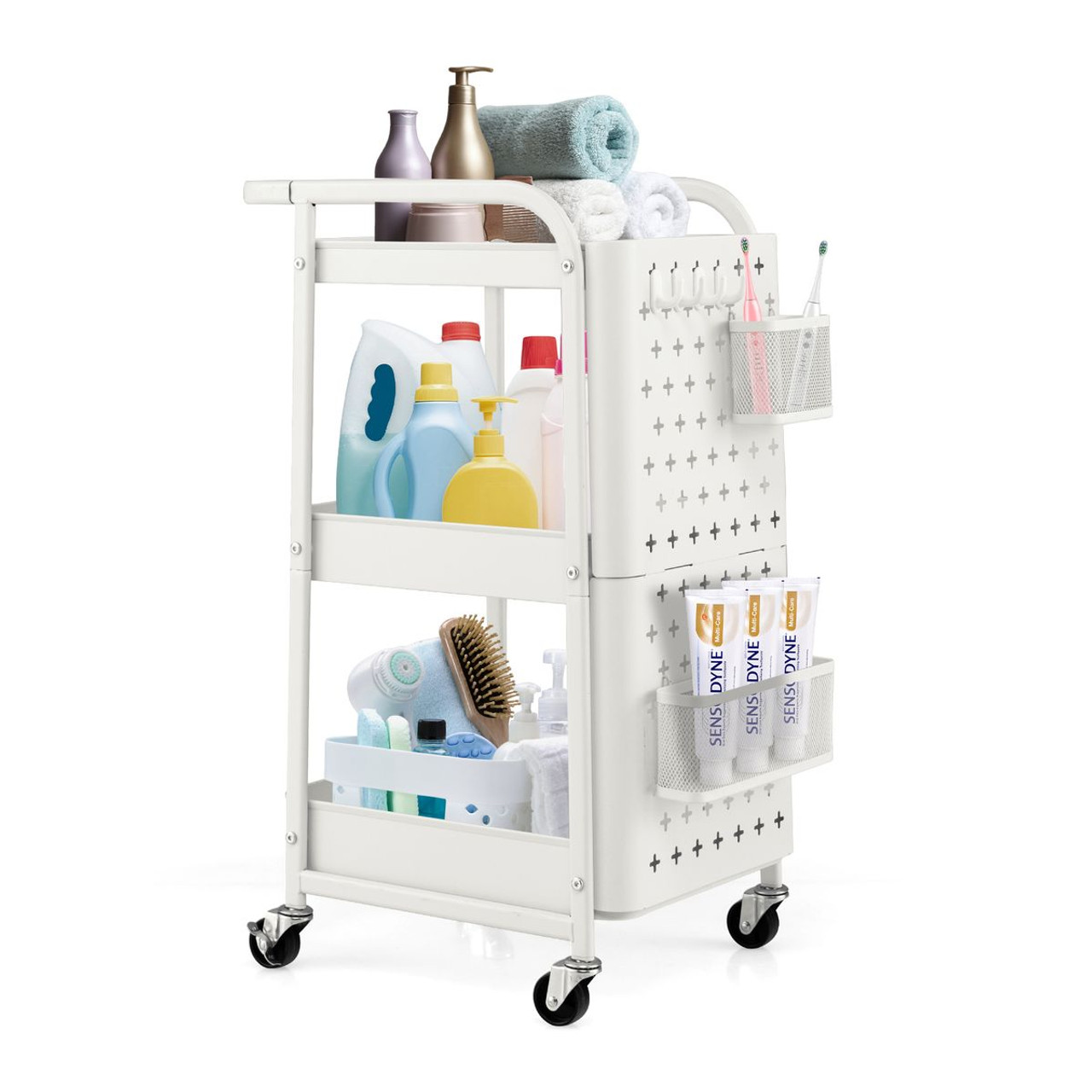 3-Tier Rolling Storage Trolley with Dual Pegboards product image