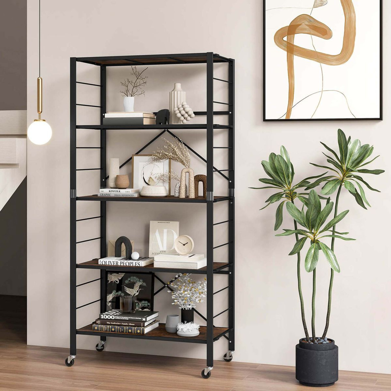 5-Tier Foldable Shelving Unit with Detachable Wheels (1 or 2-Pack) product image