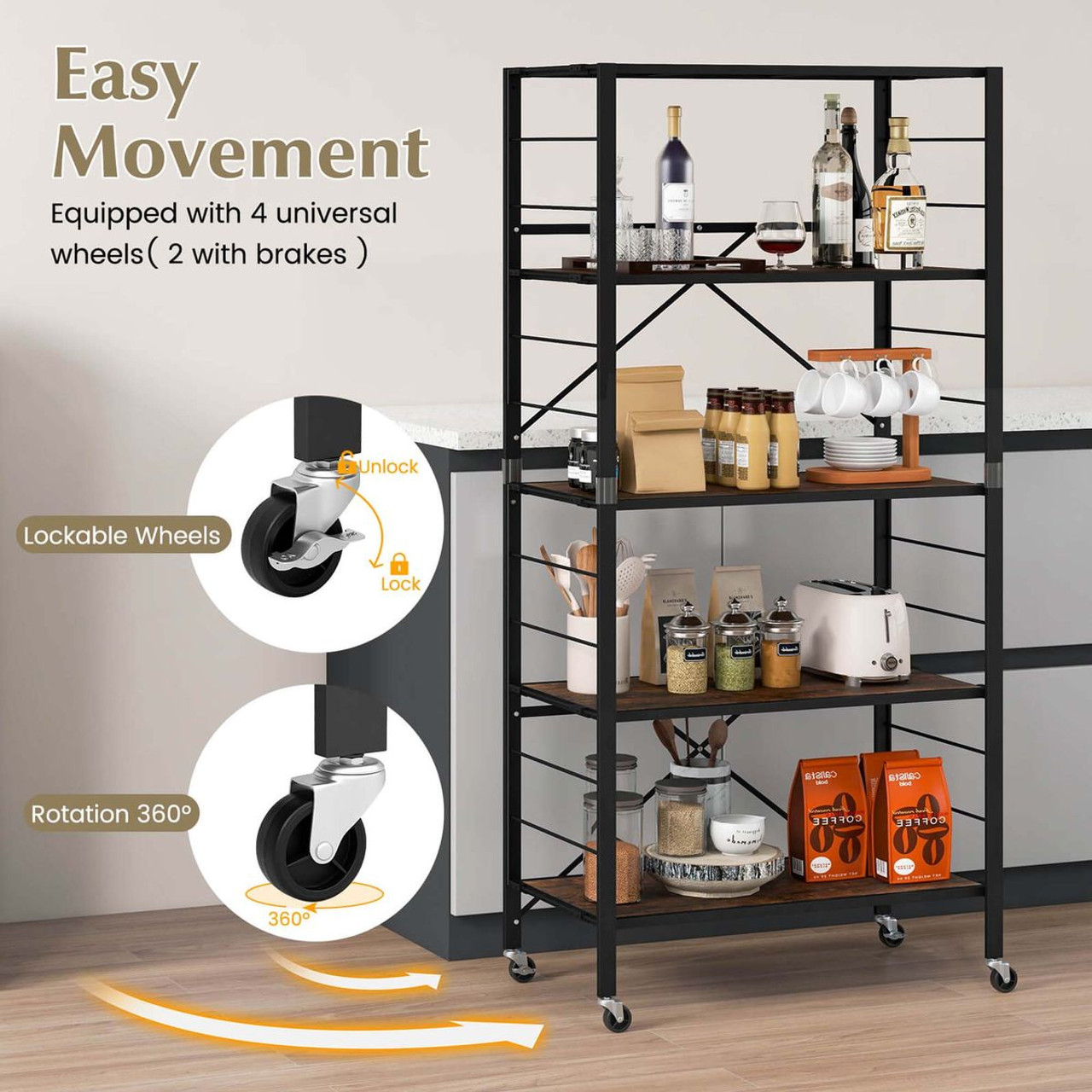 5-Tier Foldable Shelving Unit with Detachable Wheels (1 or 2-Pack) product image