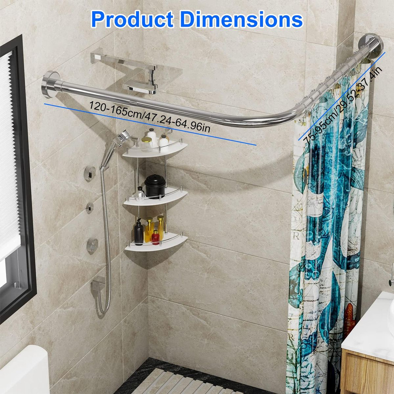NewHome™ Curved Corner L-Shaped Curtain Shower Rod product image