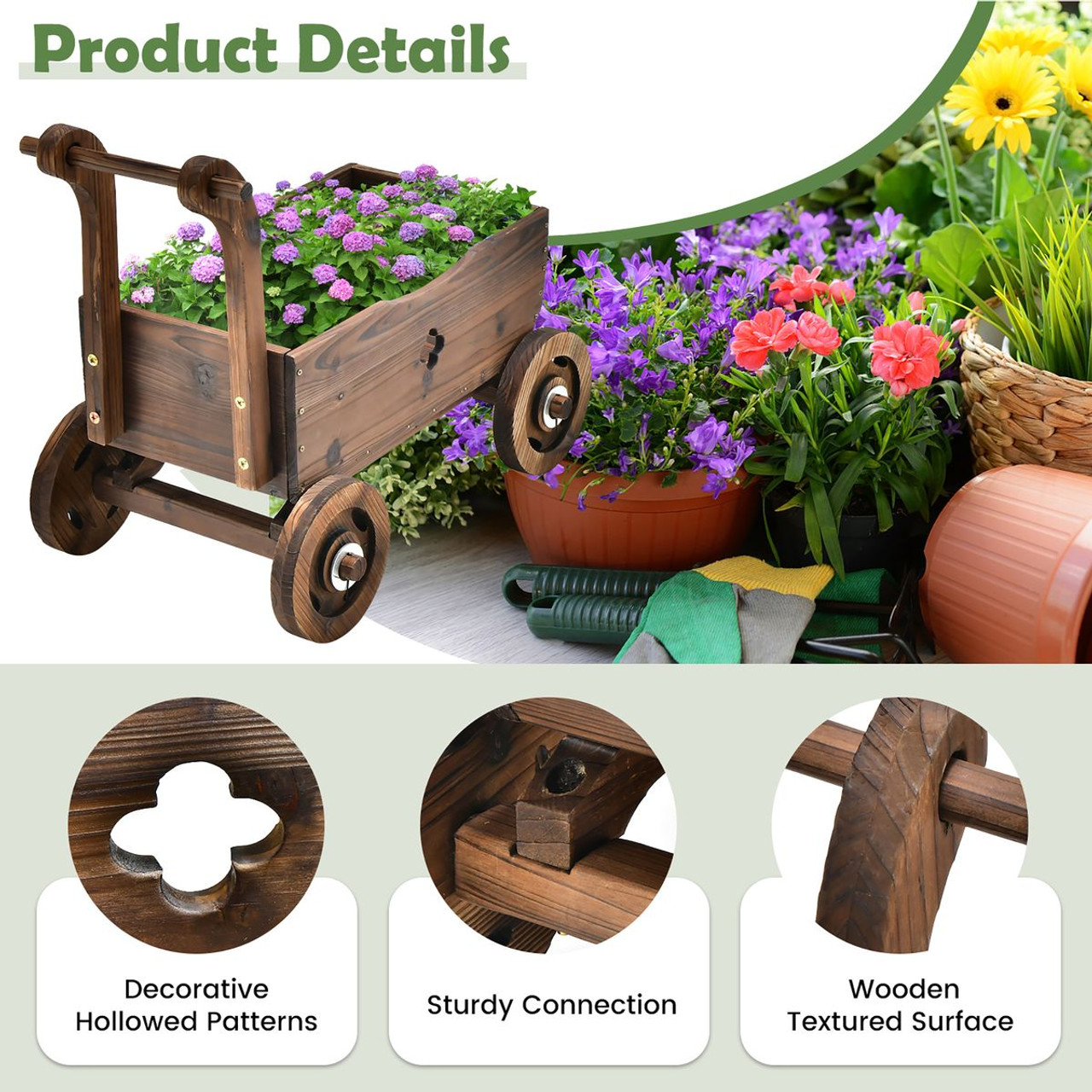 Decorative Wooden Wagon Cart Plant Stand product image