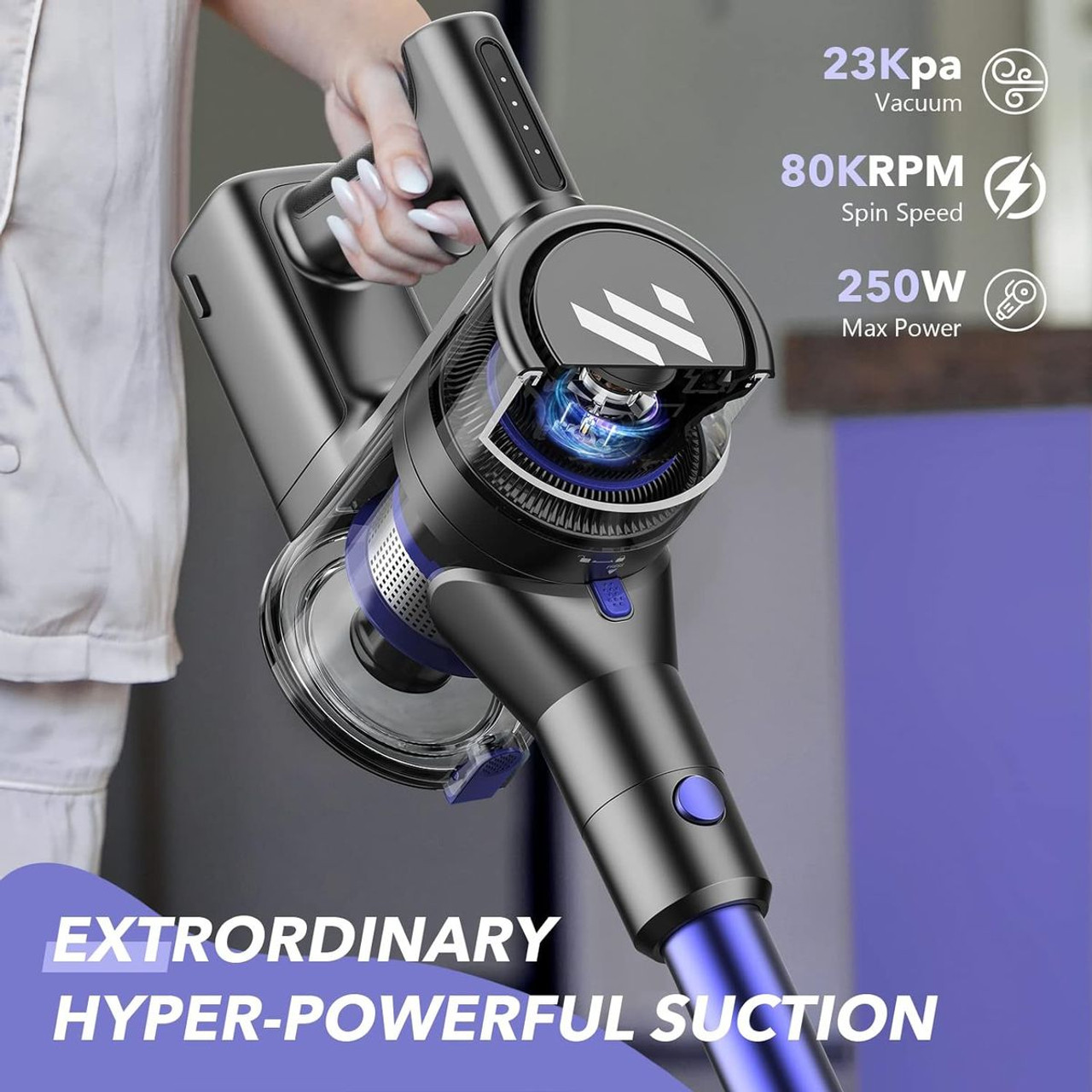 TVWIO Cordless Stick Vacuum Cleaner with 23Kpa Super Suction product image