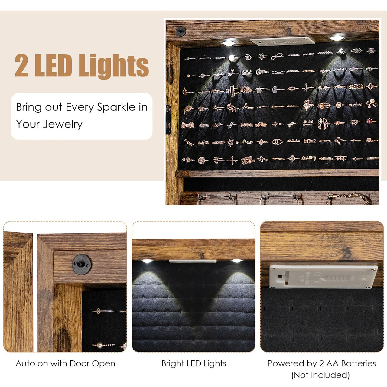 Rustic Mirrored Jewelry Cabinet with LED Lights product image Rustic Mirrored Jewelry Cabinet with LED Lights product image