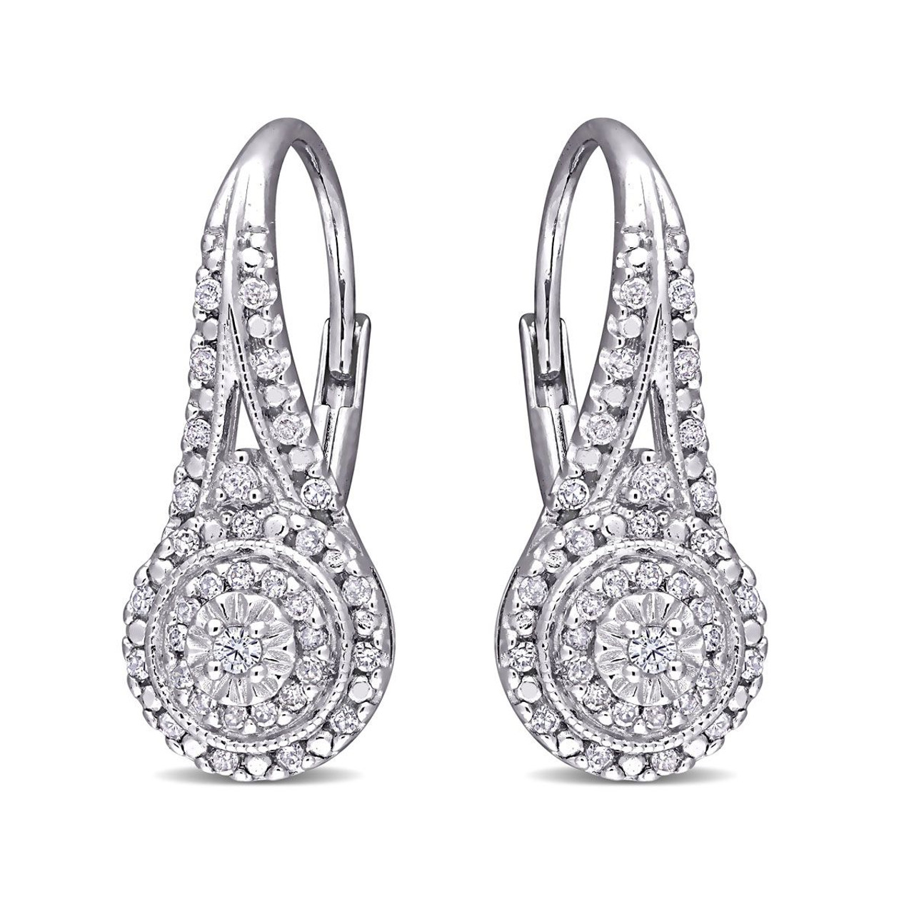 Nearly 1/2-Carat Diamond Double Halo Leverback Hoop Earrings product image