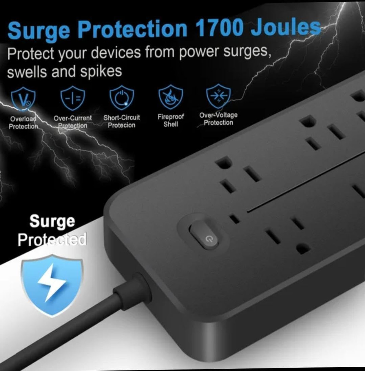 10-in-1 Power Strip Surge Protector with 6 AC Outlets + 4 USB Ports (2-Pack) product image