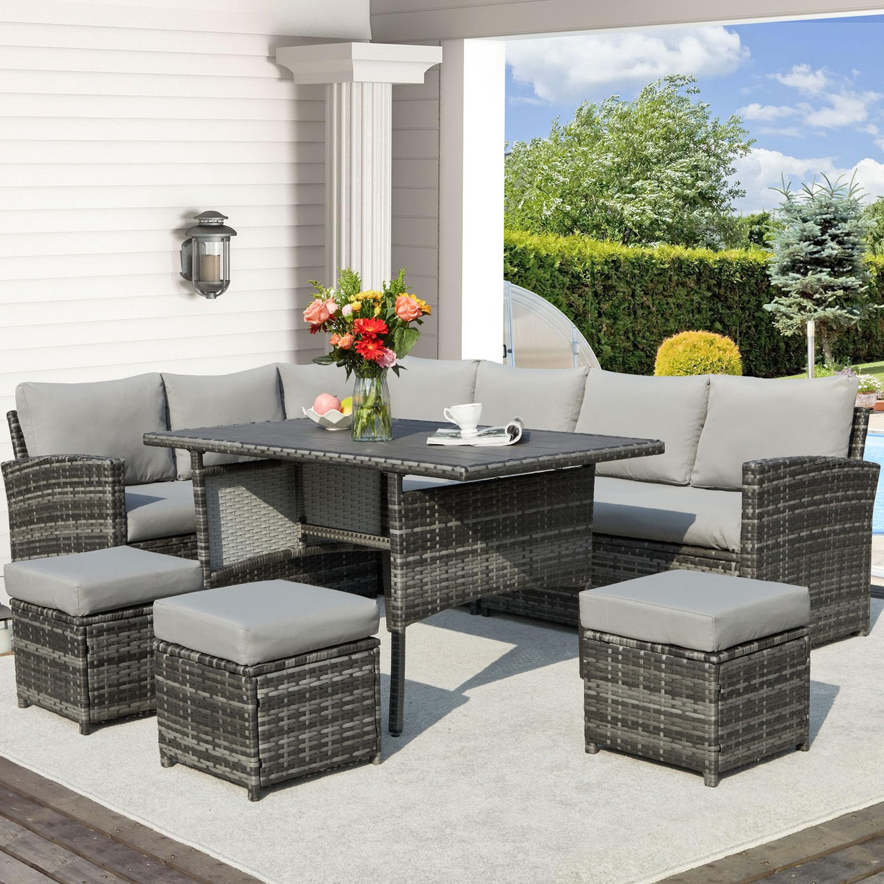 7-Piece Outdoor All-Weather Rattan Wicker Sectional Sofa Set product image