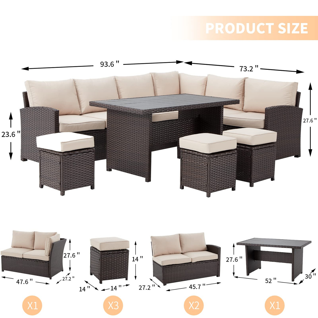 7-Piece Outdoor All-Weather Rattan Wicker Sectional Sofa Set product image