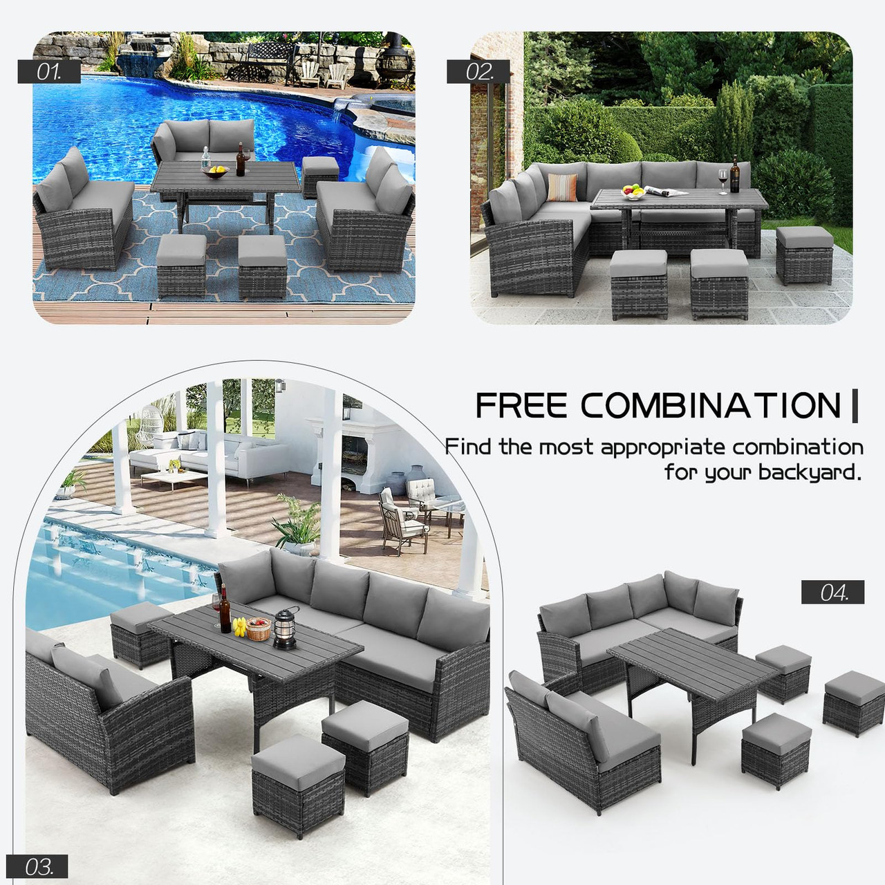 7-Piece Outdoor All-Weather Rattan Wicker Sectional Sofa Set product image