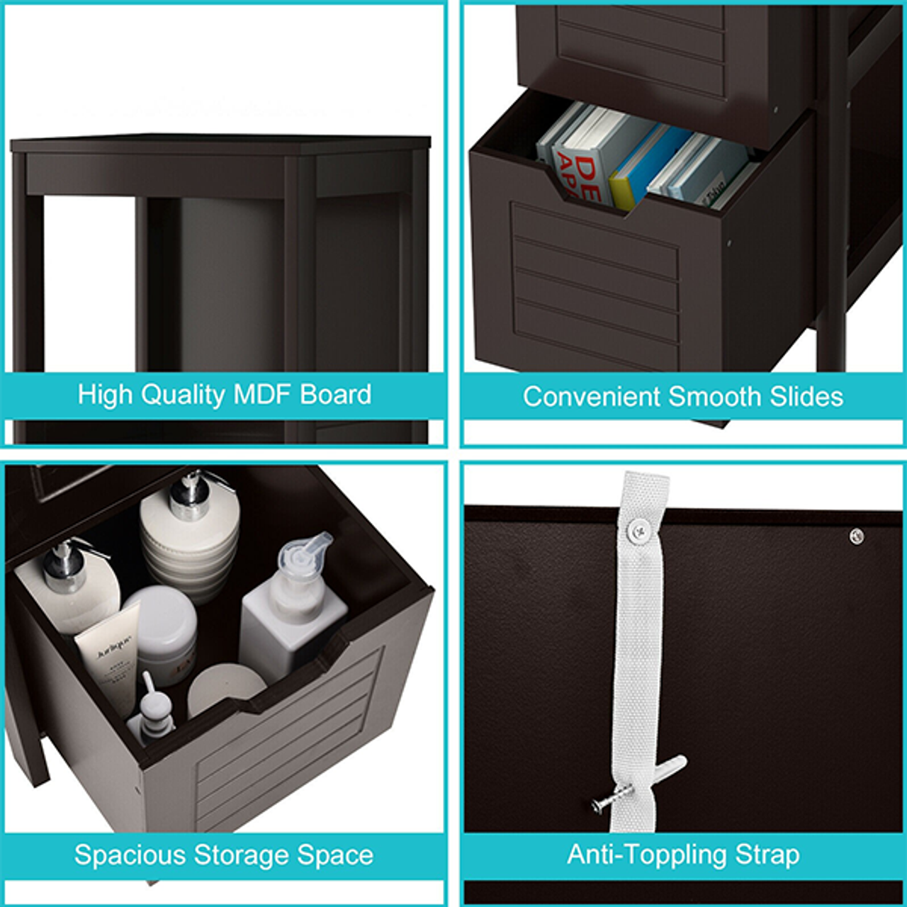 3-Tier Wooden Floor-Standing Storage Cabinet with Drawers product image