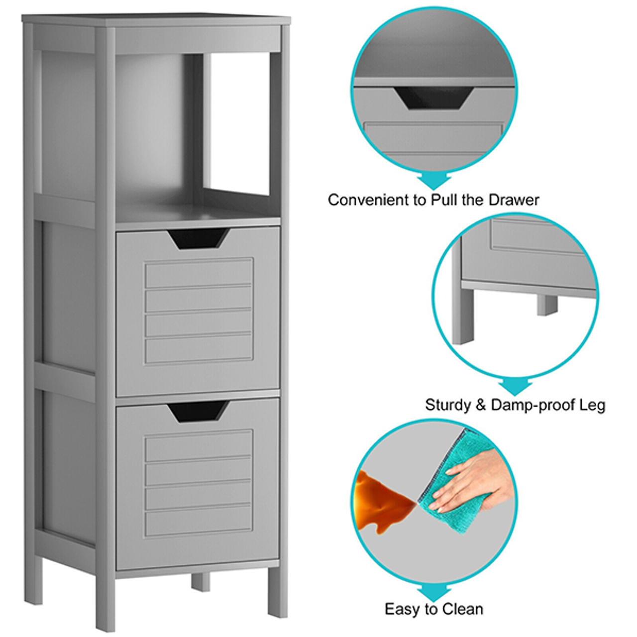 3-Tier Wooden Floor-Standing Storage Cabinet with Drawers product image