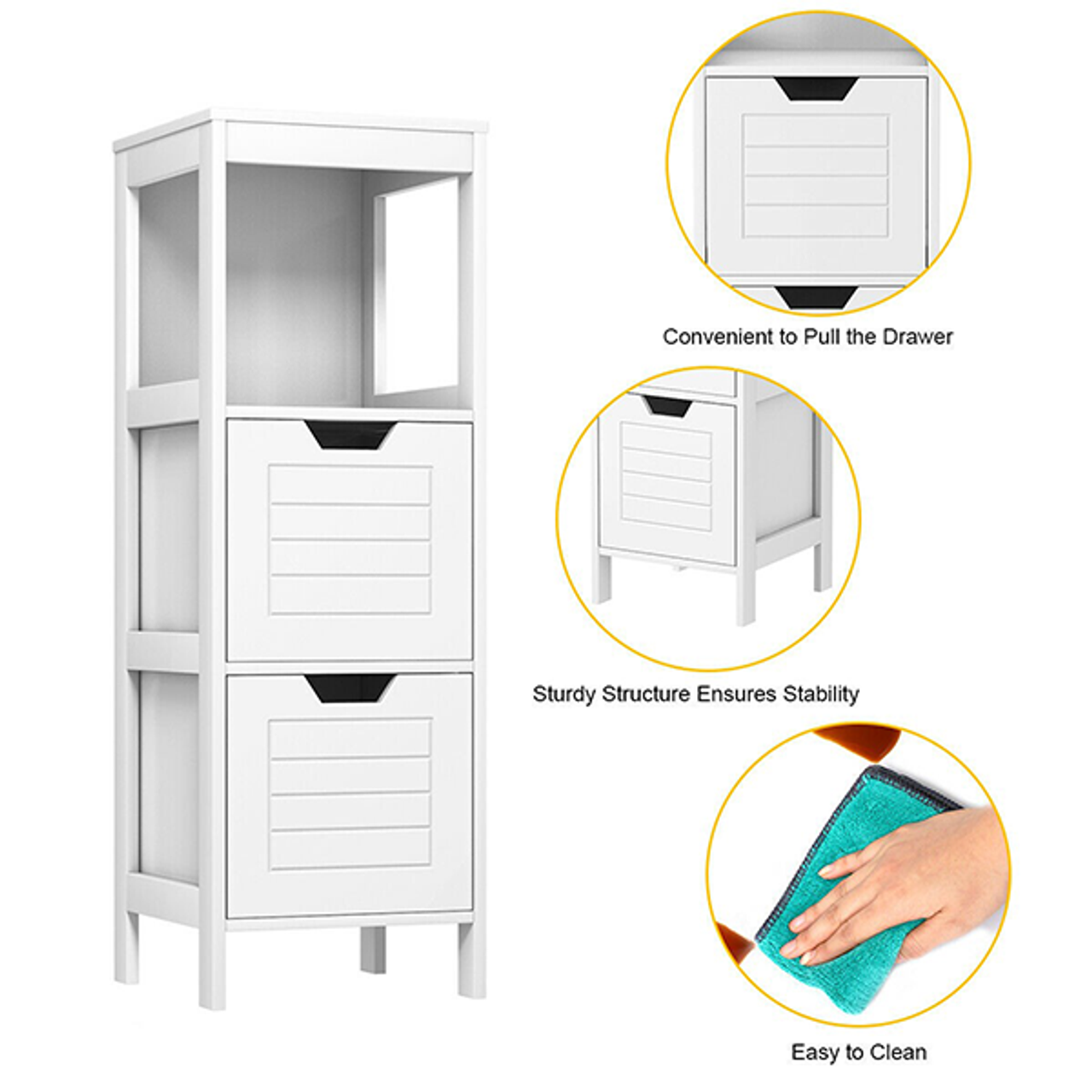 3-Tier Wooden Floor-Standing Storage Cabinet with Drawers product image