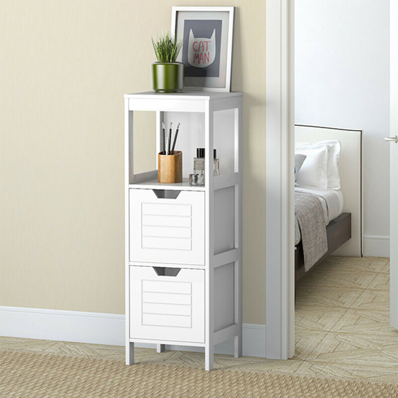 3-Tier Wooden Floor-Standing Storage Cabinet with Drawers product image