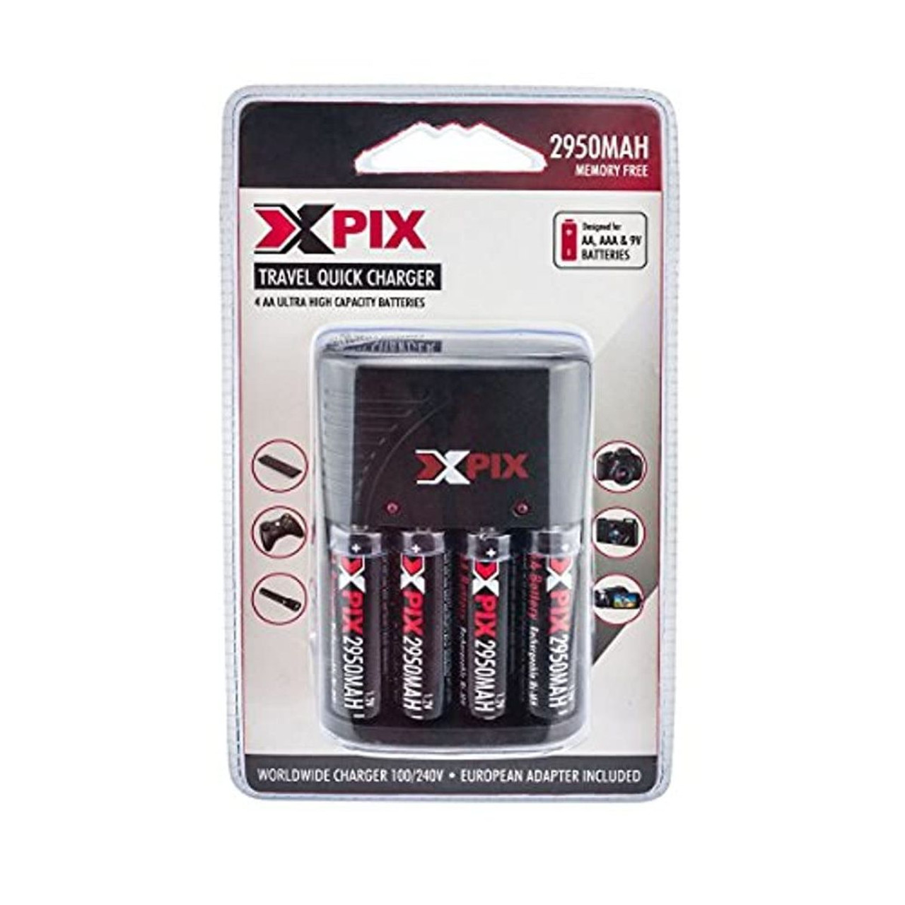 XPIX AA Ultra High Capacity Batteries with Travel Charger (2950mAh) product image
