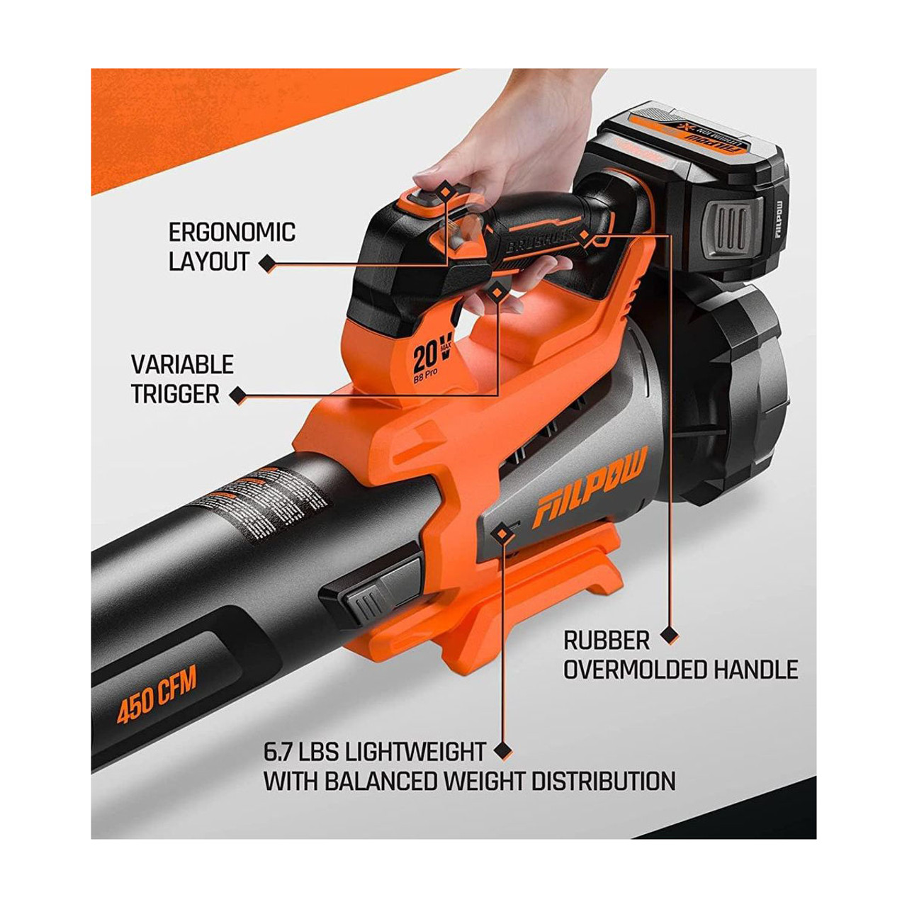 20V 450CFM Cordless Leaf Blower with 4.0Ah Battery by FIILPOW product image