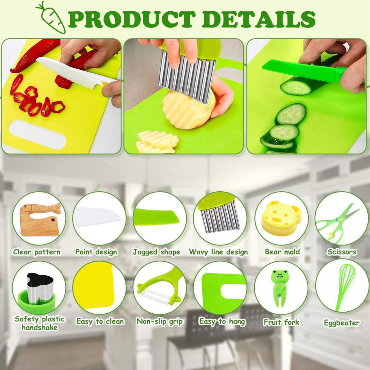 28 PCS Montessori Kitchen Tools Boys Girls Gifts, Kids Cooking Sets Safe Knives Set, Educational Birthday Gift product image