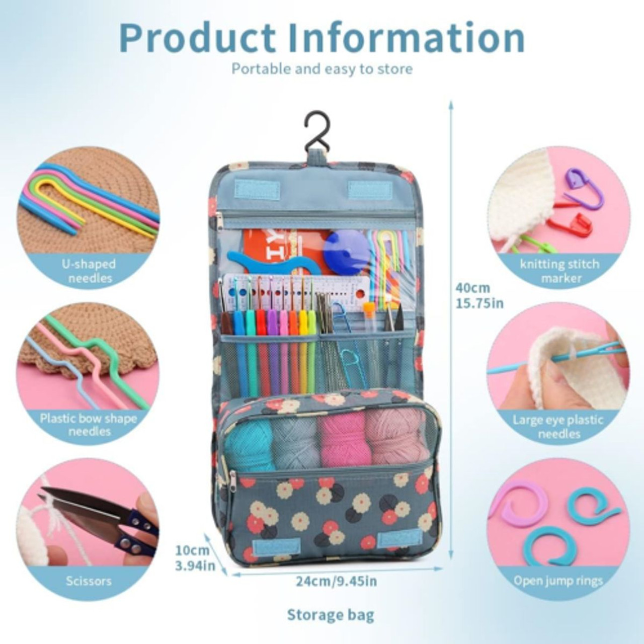 120pcs Crochet Kit for Beginners DIY handcraft knitting Including Crochet acrylic Yarn TPR hooks set storage bag product image