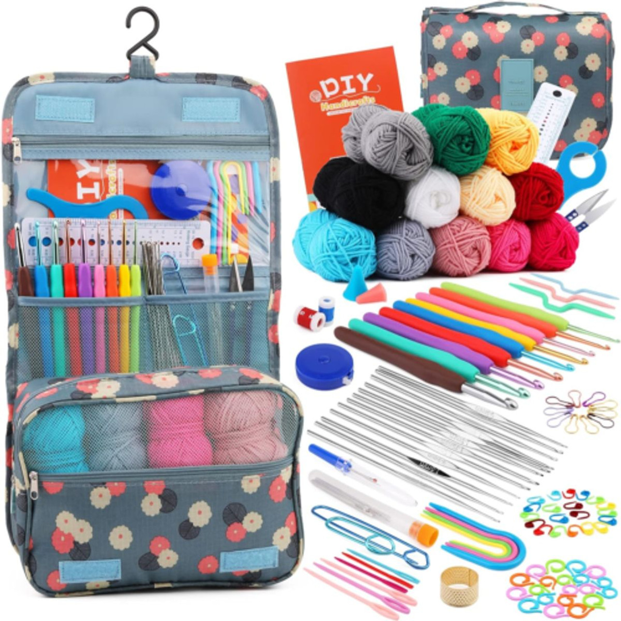 120pcs Crochet Kit for Beginners DIY handcraft knitting Including Crochet acrylic Yarn TPR hooks set storage bag product image