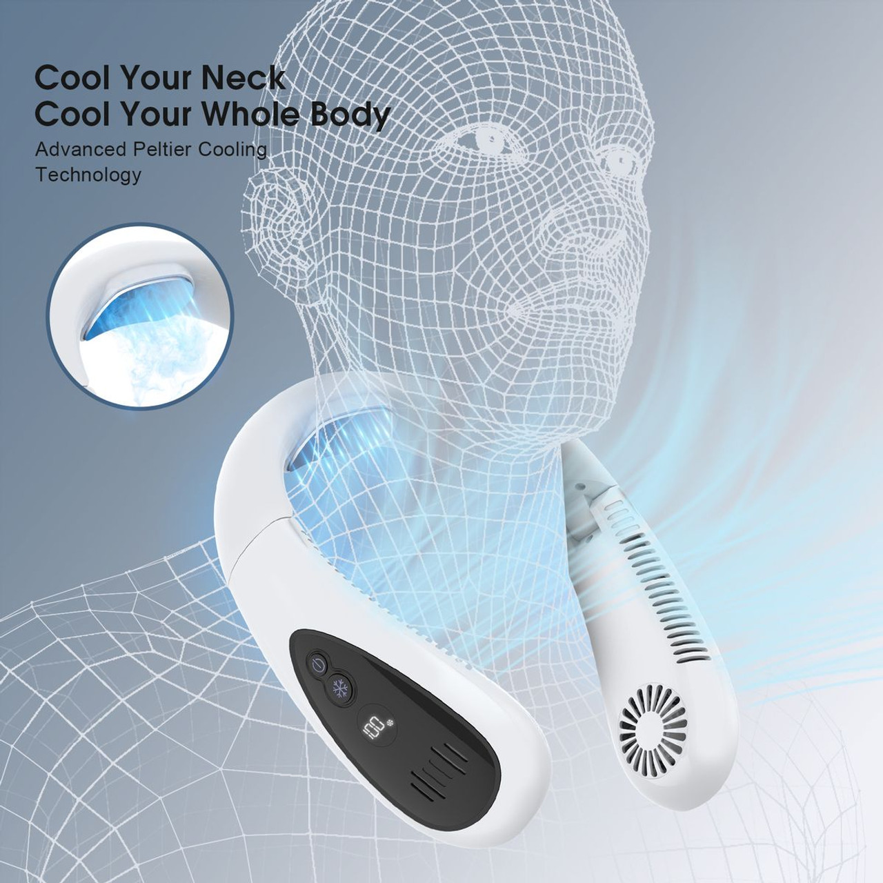 Neck Air Conditioner Portable Neck Fan with Semiconductor Cooling Airflow Fans Portable Rechargeable with 3 Speeds LED Display for Outdoor Travel Indoor product image