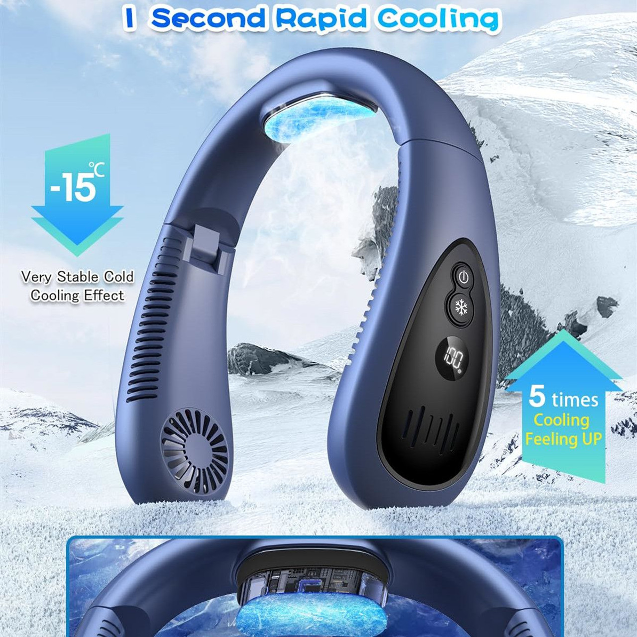 Neck Air Conditioner Portable Neck Fan with Semiconductor Cooling Airflow Fans Portable Rechargeable with 3 Speeds LED Display for Outdoor Travel Indoor product image