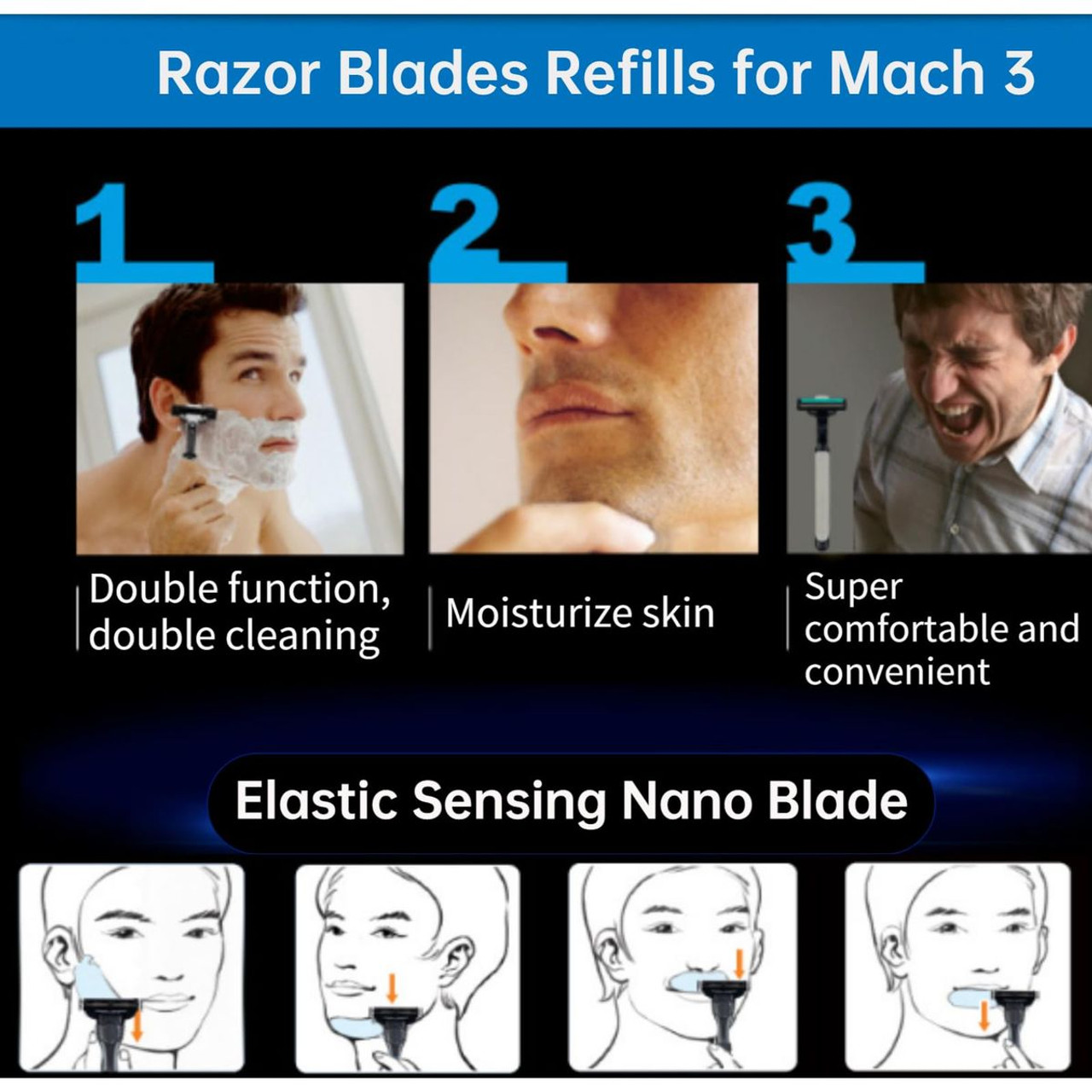 Razor Blades Refills for Mach3,Mens Razor Blades,Turbo Razor Blades Refills for Gillette,with Precision Cut Stainless Steel Blades for Gillette,for Longer Hair Hard to Shave Spots (8Pcs) product image