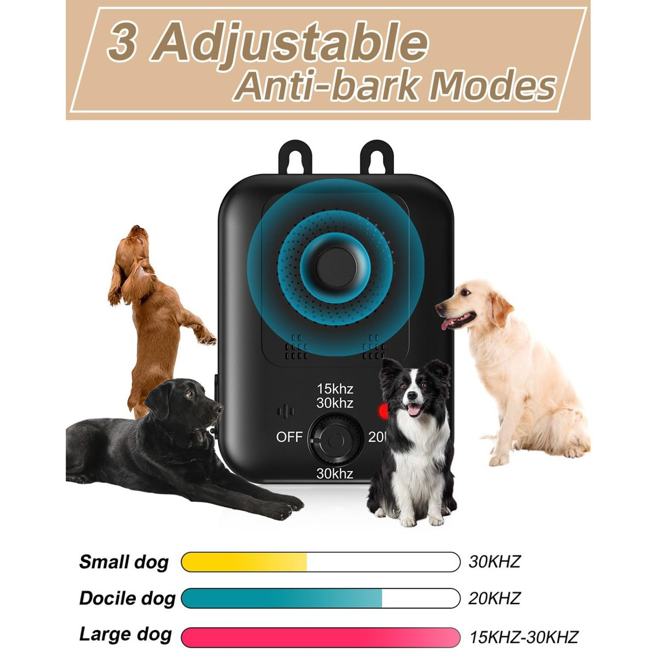 Anti Barking Devices 3 Modes Rechargeable Ultrasonic Bark Box Dog Barking Deterrent Devices  Effective Stop Barking Dog Devices for Indoor & Outdoor Dogs product image