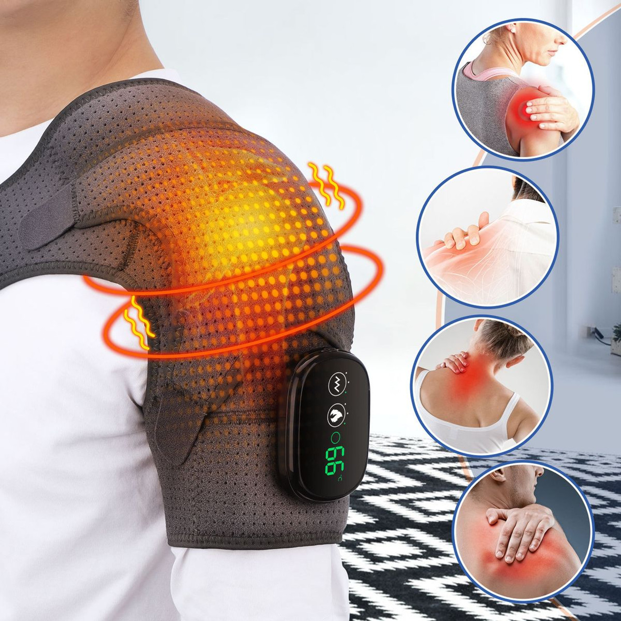 Heated Shoulder Wrap with Vibration, Wireless Heating Pad for Shoulder, 3 Vibration and Temperature Settings, LED Display product image