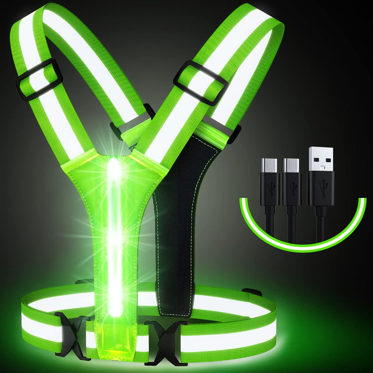 Led Light Up Running Vest Reflective Vest for Walking at Night,High Visibility Night Running Gear Rechargeable Adjustable Running Lights for Runners Walkers Men Women product image