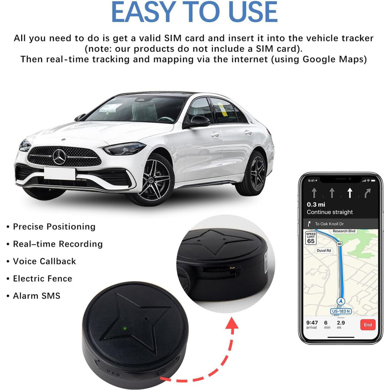 GPS Tracker for Vehicles,Strong Magnetic Car Vehicle Tracking Anti-Lost,No Monthly Fee,No Subscription,Multi-Function GPS Mini Locator with Free App product image