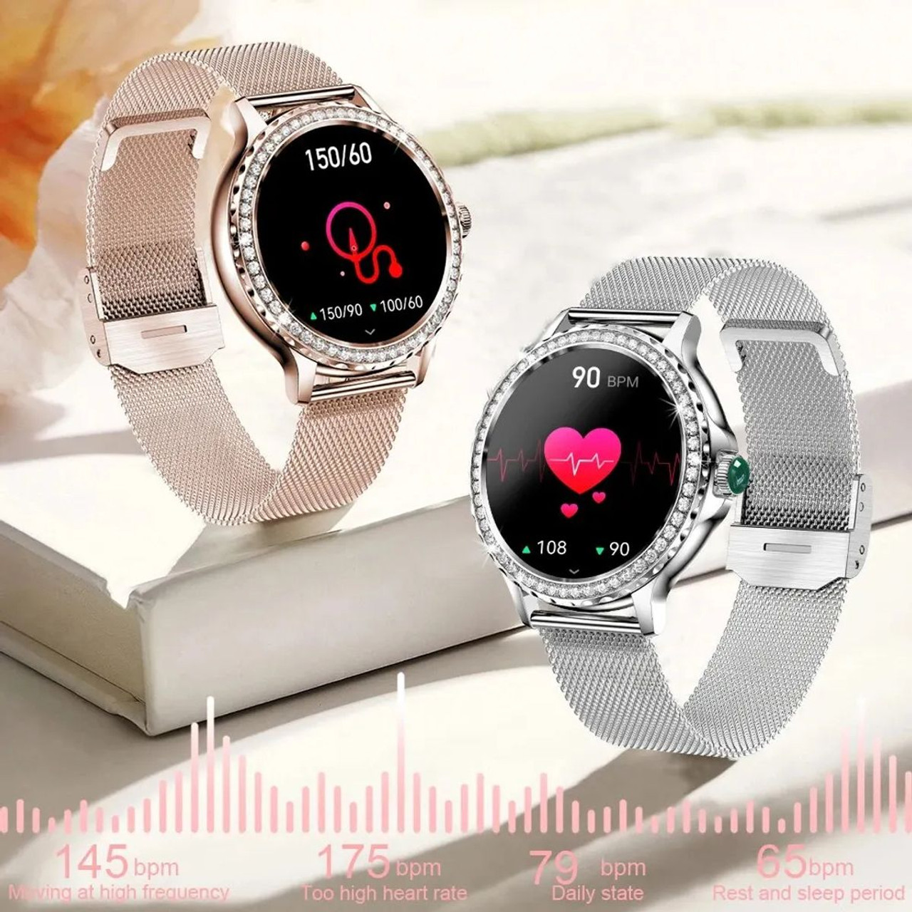 Smart Watch For Lady Women Bluetooth Call 100+Sports Mode Fitness Women DIY Dials With Body/Sleep Monitor For IOS Android Color Rosegold product image