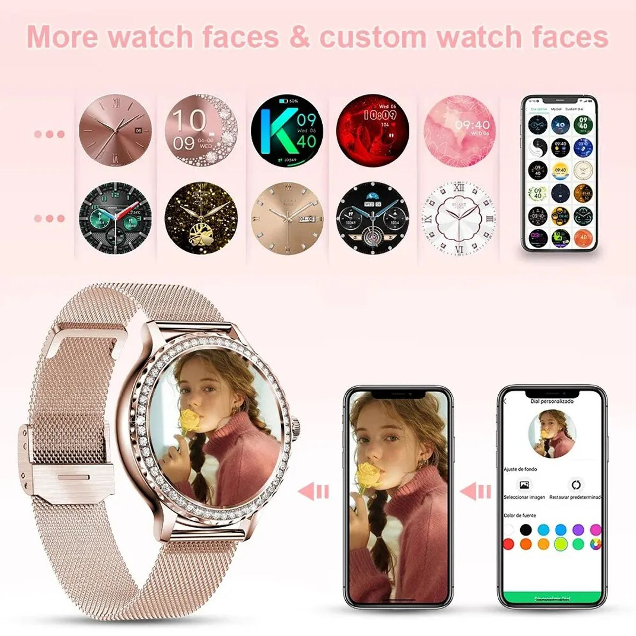 Smart Watch For Lady Women Bluetooth Call 100+Sports Mode Fitness Women DIY Dials With Body/Sleep Monitor For IOS Android Color Rosegold product image