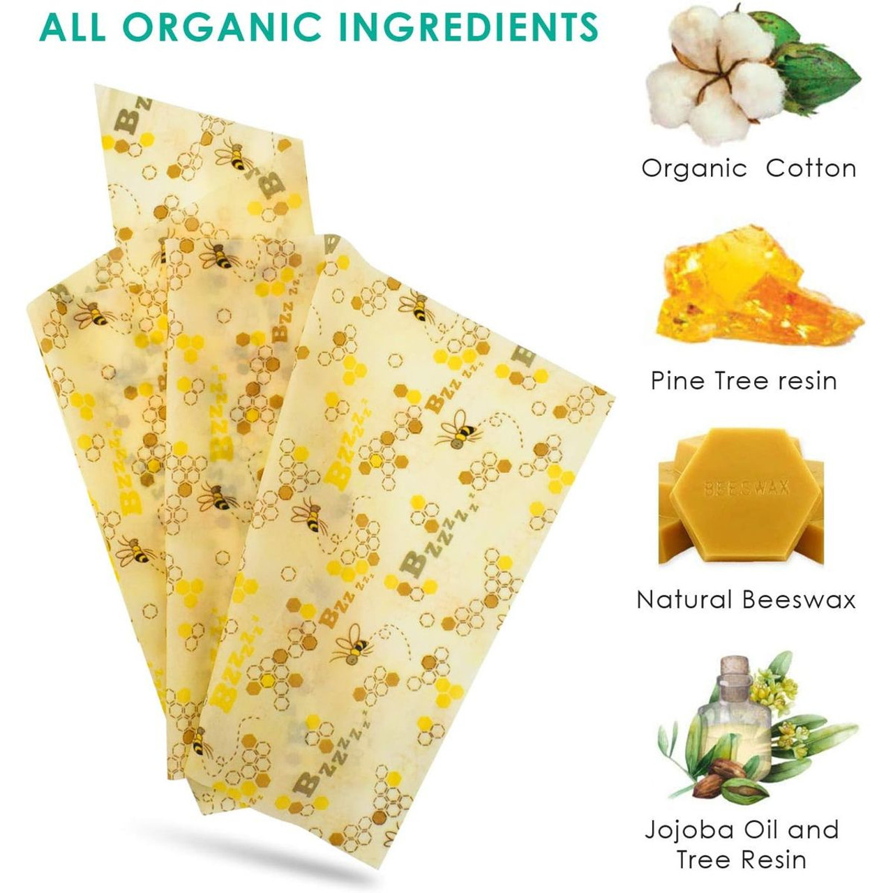 Honeycomb Pattern - Reusable Beeswax Food Wraps, Eco Friendly Beeswax Food Wrap, Sustainable Food Storage Containers,3 Pack (S, M, L) product image