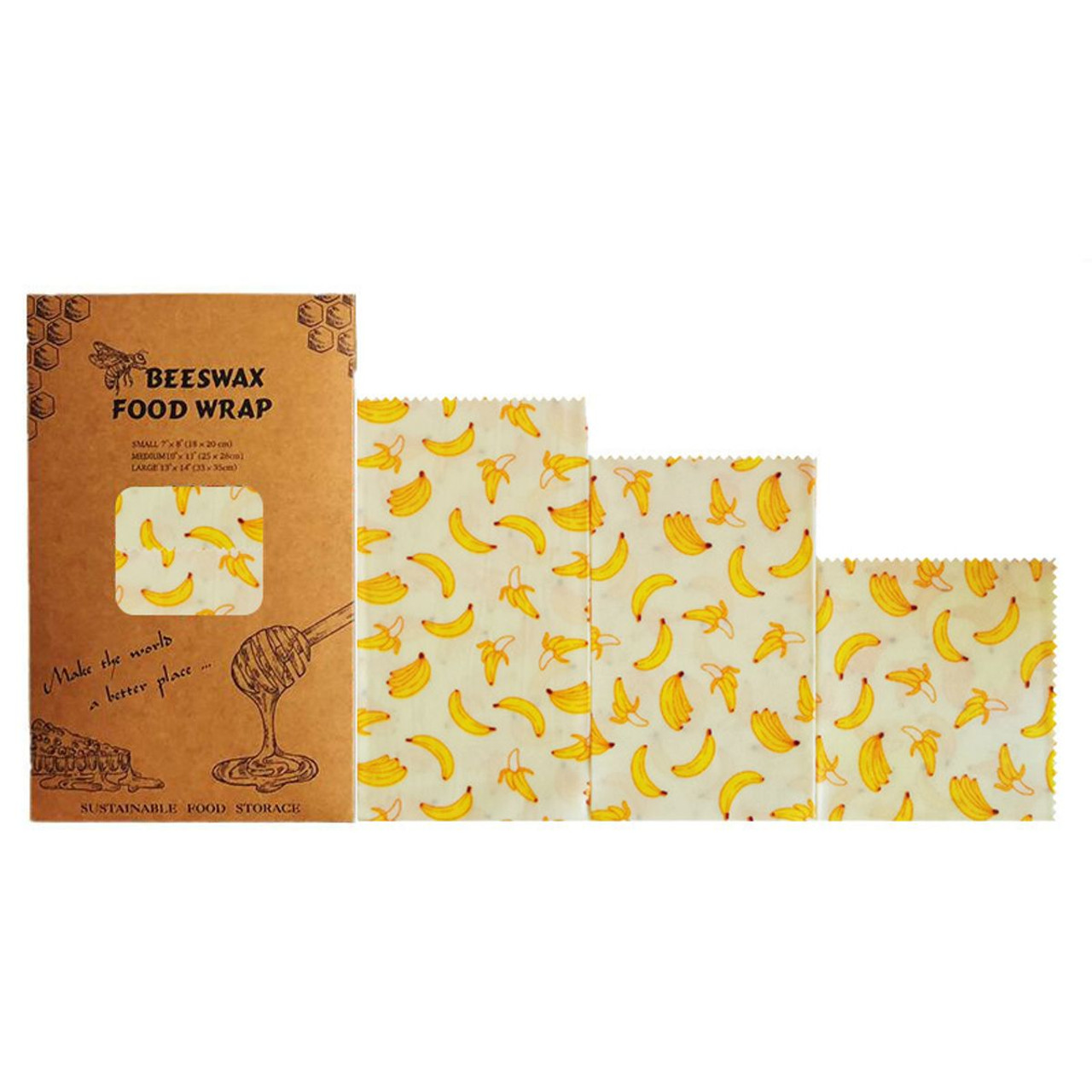 Banana Pattern - Reusable Beeswax Food Wraps, Eco Friendly Beeswax Food Wrap, Sustainable Food Storage Containers,3 Pack (S, M, L) product image