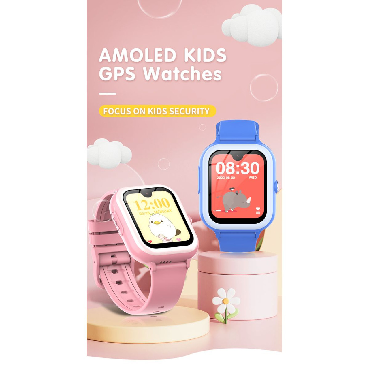 Kids smart watch 1.78 HD Screen,2 Megapixels Under Screen Camera,AMOLED, vedio call, Safety Calls, Camera, GPS,SOS,WHATSAPP boys and girls watch COL Pink product image