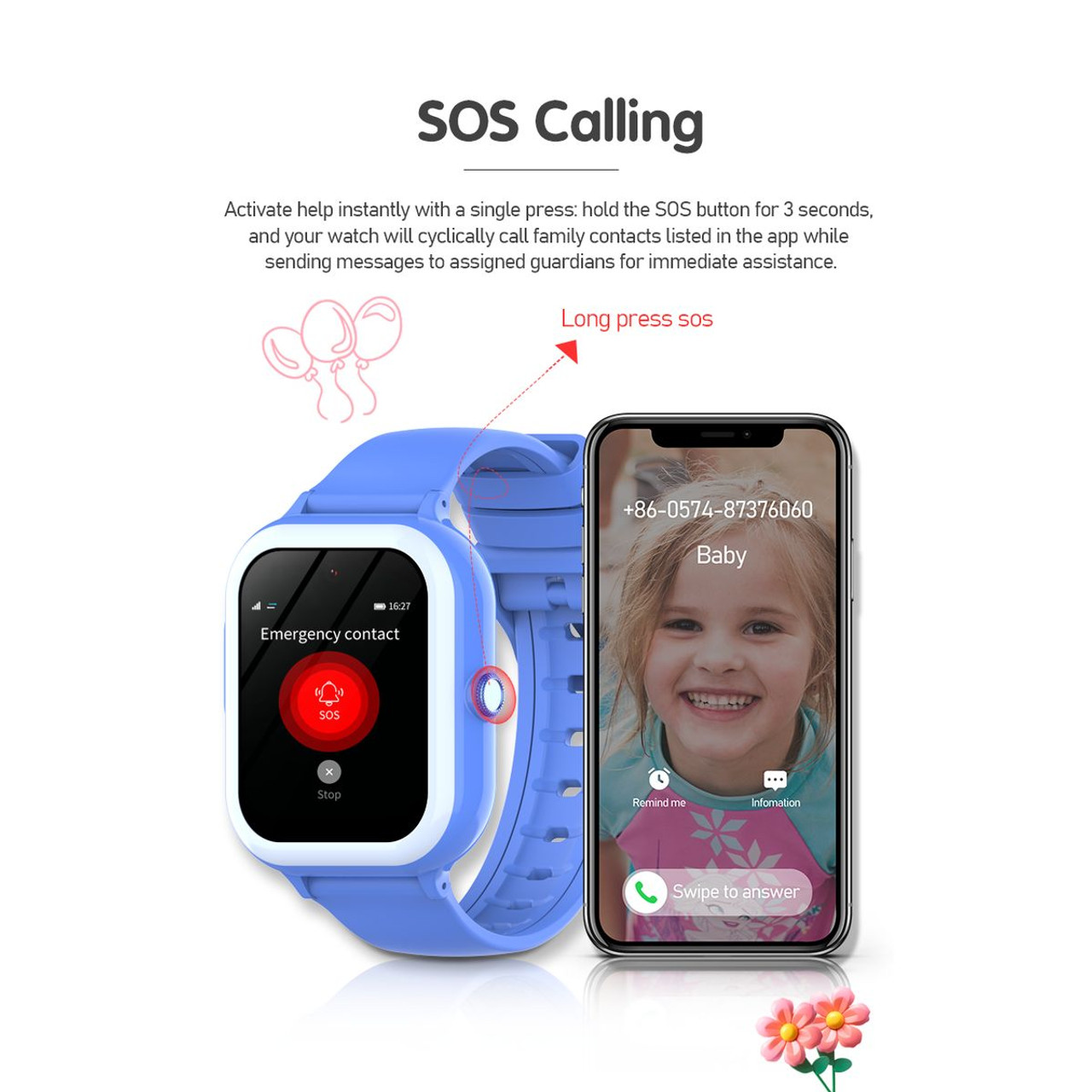 Kids smart watch 1.78 HD Screen,2 Megapixels Under Screen Camera,AMOLED, vedio call, Safety Calls, Camera, GPS,SOS,WHATSAPP boys and girls watch COL Pink product image