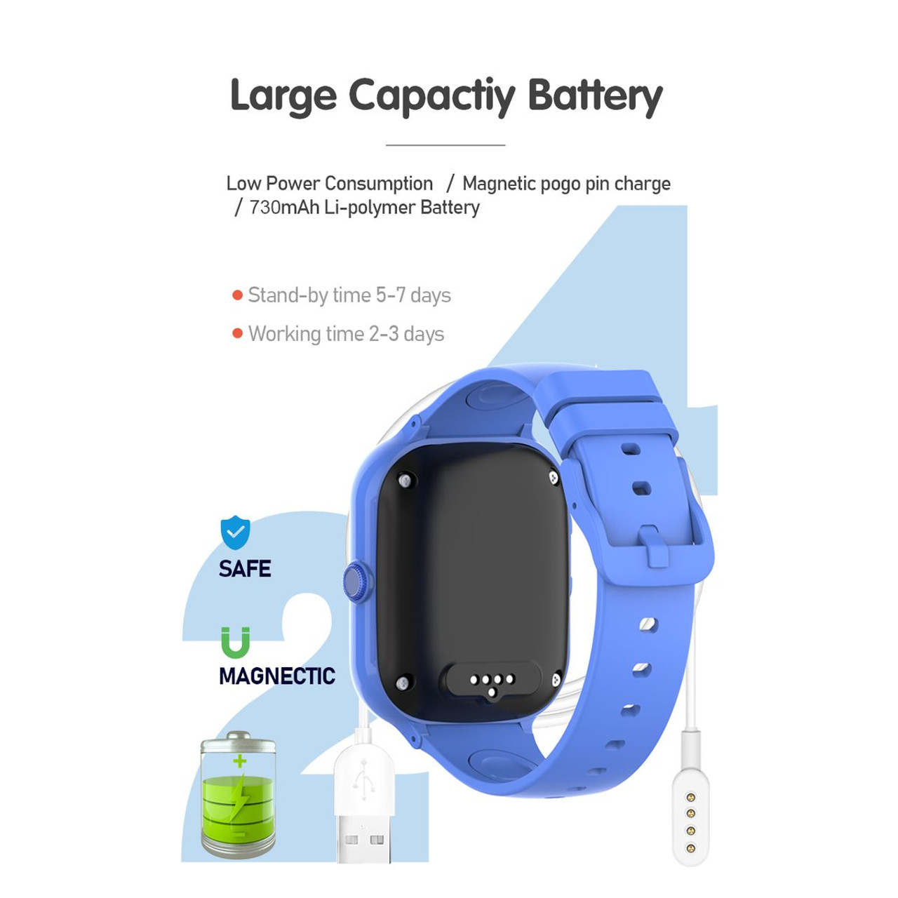 Kids smart watch 1.78 HD Screen,2 Megapixels Under Screen Camera,AMOLED, vedio call, Safety Calls, Camera, GPS,SOS,WHATSAPP,TIKTOK,FACEBOOK, Step Tracker，boys and girls watch COL Blue product image