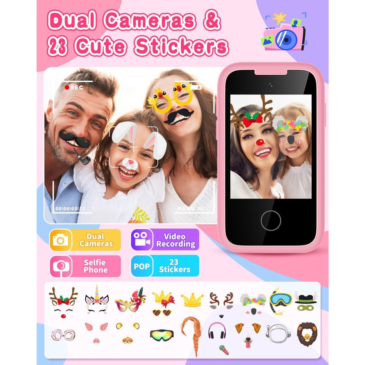 Smart Touch Screen Kids Phone Unicorn Gifts for Girls Age 6-8 with Dual Camera Music Game Learning Toy Phone Christmas Birthday Gifts for Girls product image