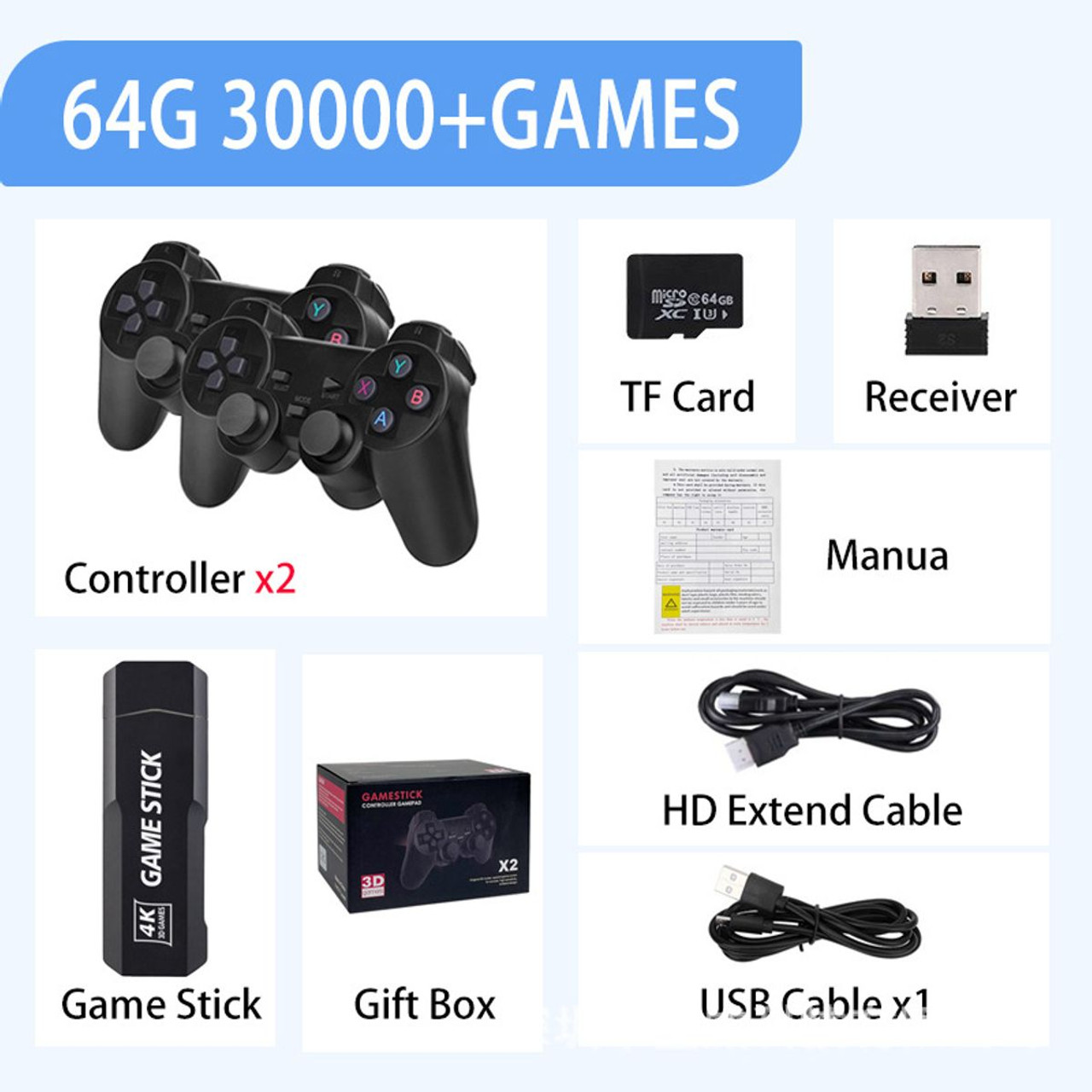 64G 4K 30000+ Games Stick 3D HD Retro Video Game Console WITH Wireless Controller TV 50 Emulator For PS1/N64/DC product image