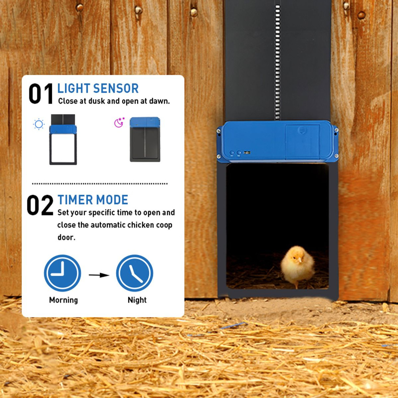 Automatic Chicken Coop Door, Efficient Automatic Chicken Door with Timer and Light Sensor, Practical Chicken Coop Accessories for Chicken and Duck product image