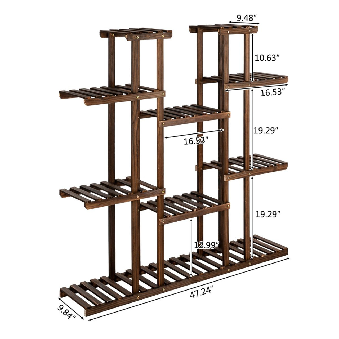 11-Seat Multifunctional Carbonized Wood Plant Stand with Gardening Tools product image