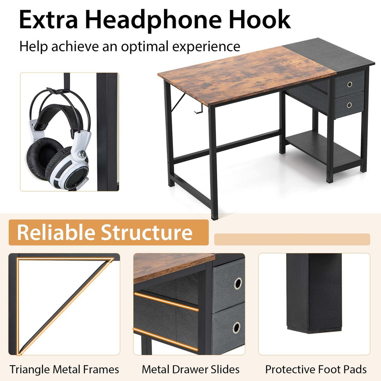 Costway 48" Home Office Desk with Storage and Headphone Hook product image