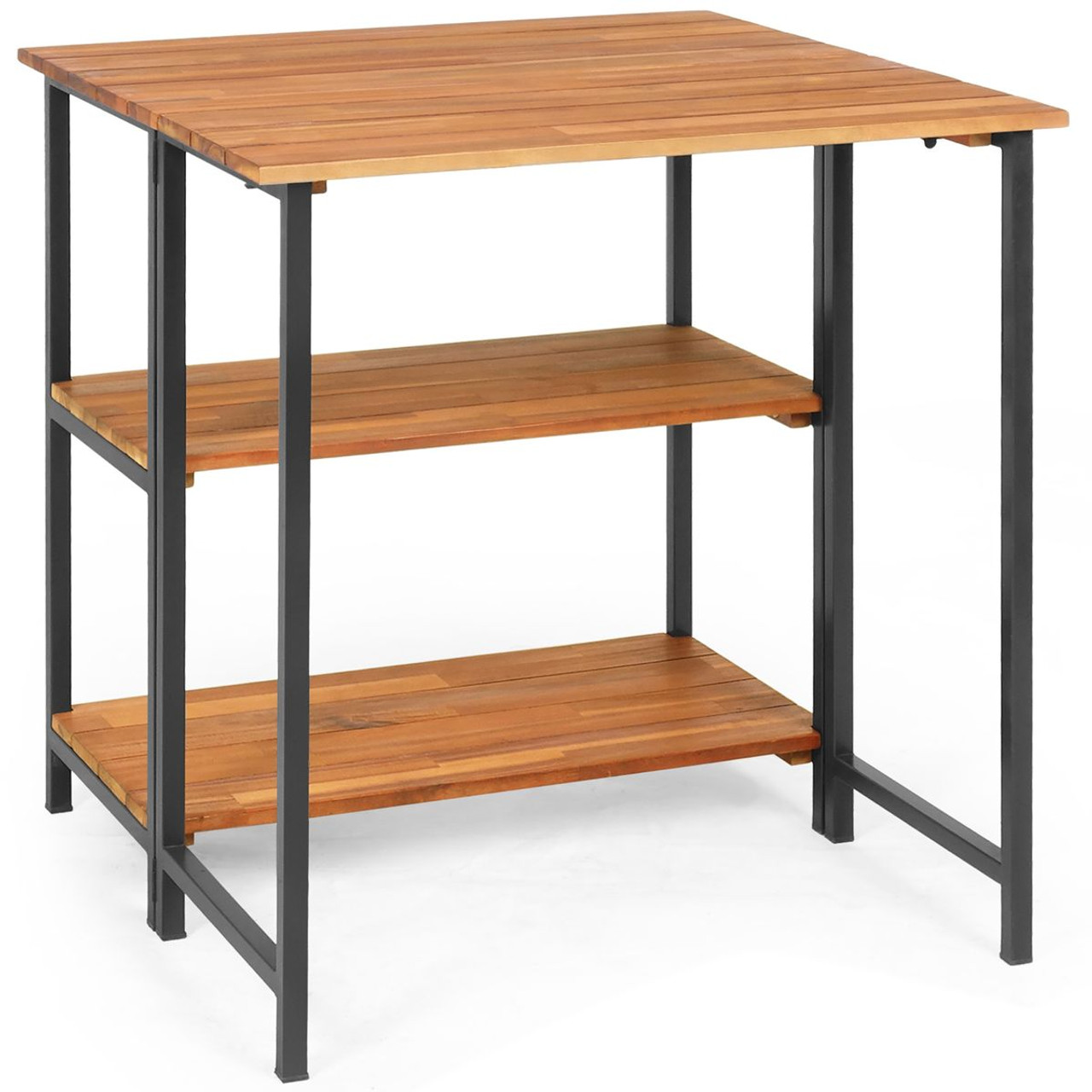 Acacia Wood Patio Folding Dining Table with Storage Shelves product image