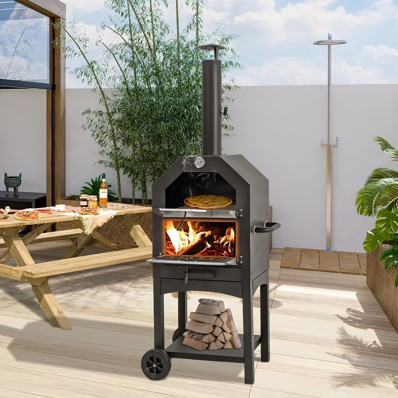 Outdoor Freestanding Pizza Oven Wood Fire with Waterproof Cover product image