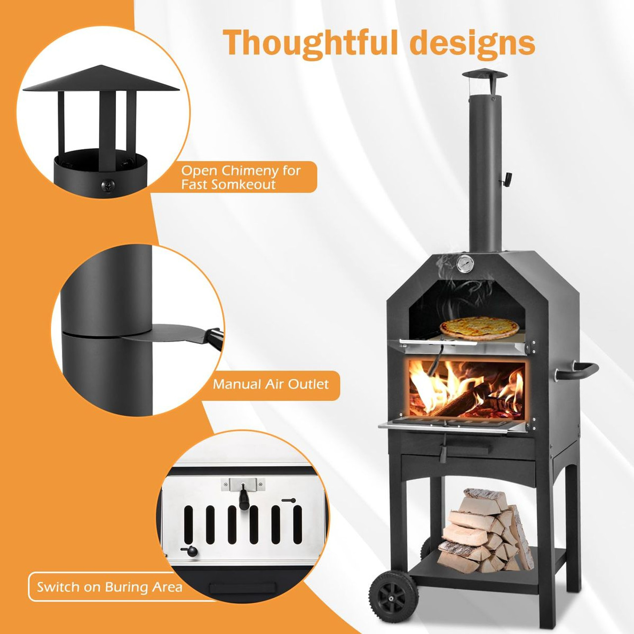 Outdoor Freestanding Pizza Oven Wood Fire with Waterproof Cover product image