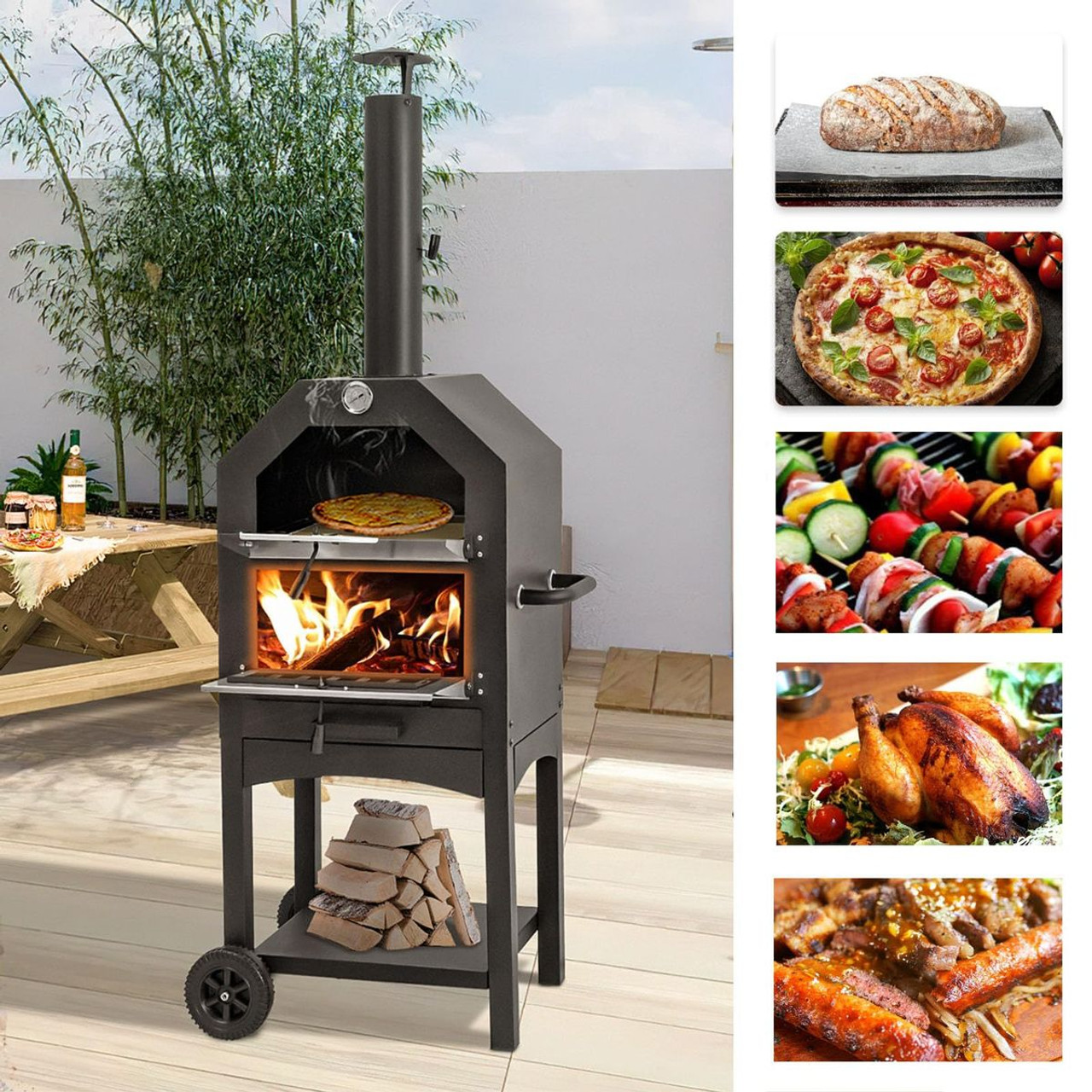 Outdoor Freestanding Pizza Oven Wood Fire with Waterproof Cover product image