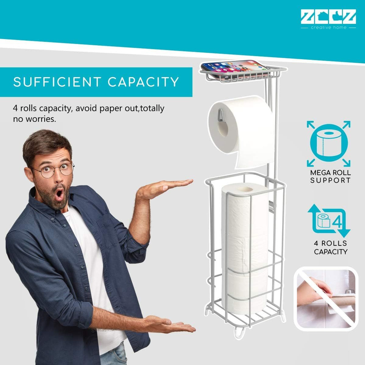 ZCCZ Freestanding Toilet Paper Holder Stand product image