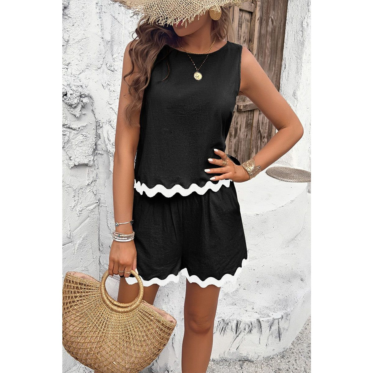 Women's 2-Piece Wave Cut Top and Shorts Set product image