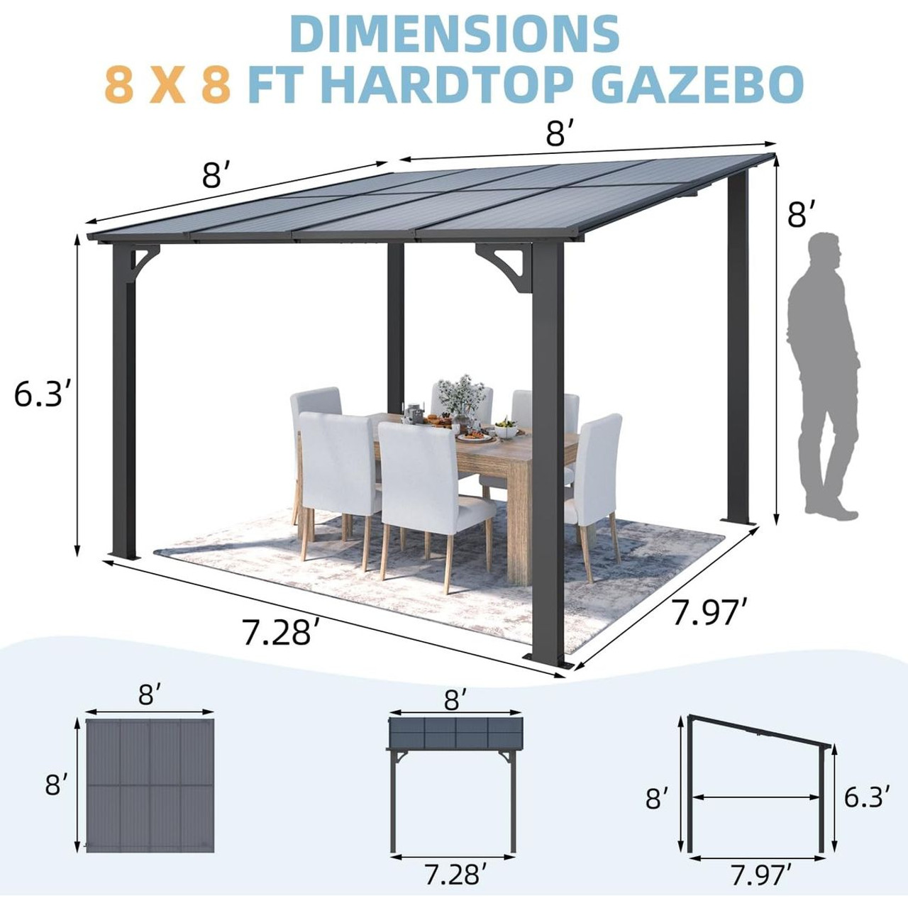 Wall-Mounted Patio Gazebo with Roof product image