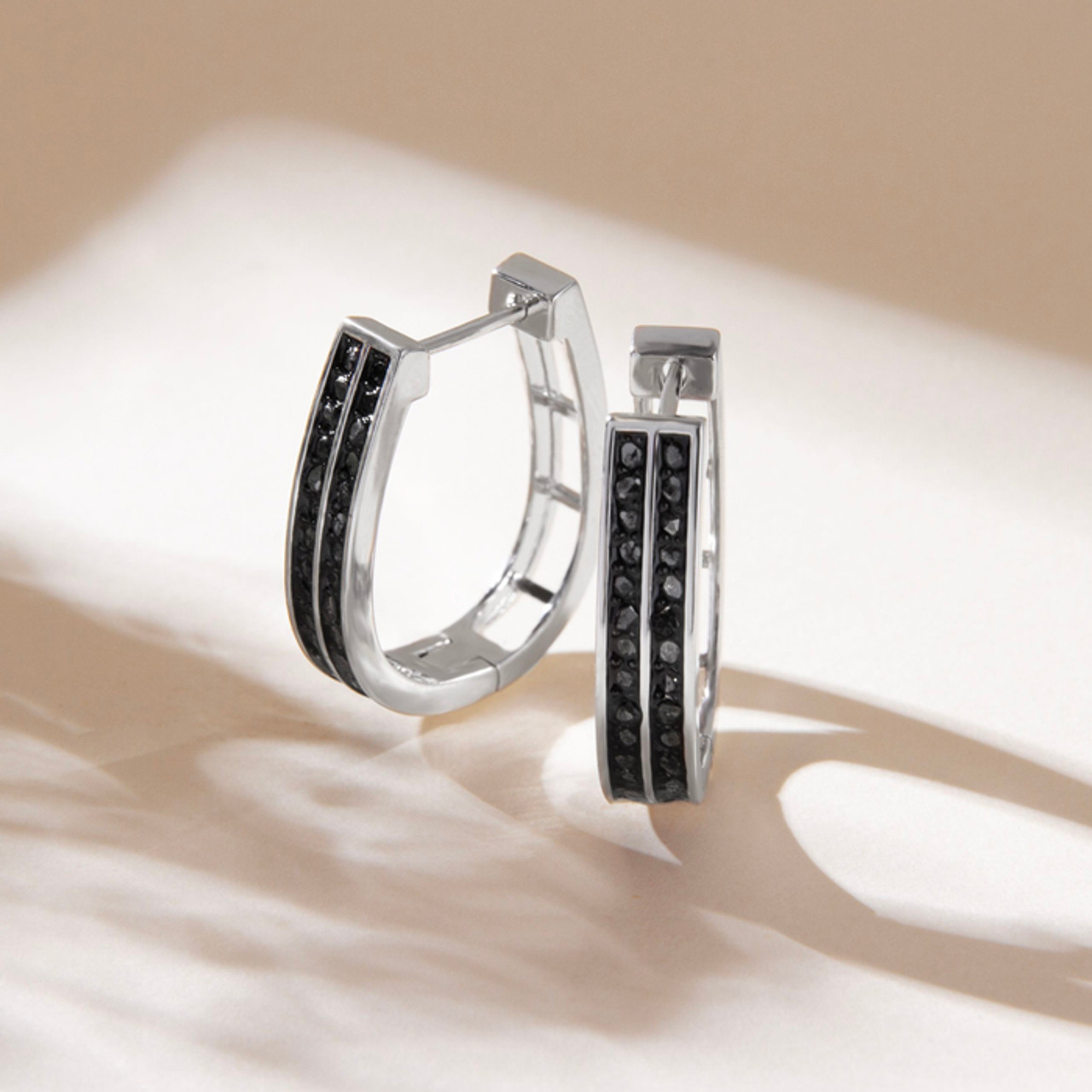 1-Carat 2-Row Black Diamond Hoop Earrings product image